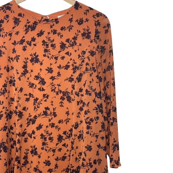 KIMCHI BLUE | Rust Orange Long Sleeve Floral Above the Knee Shift Dress | Size S - Picture 4 of 14